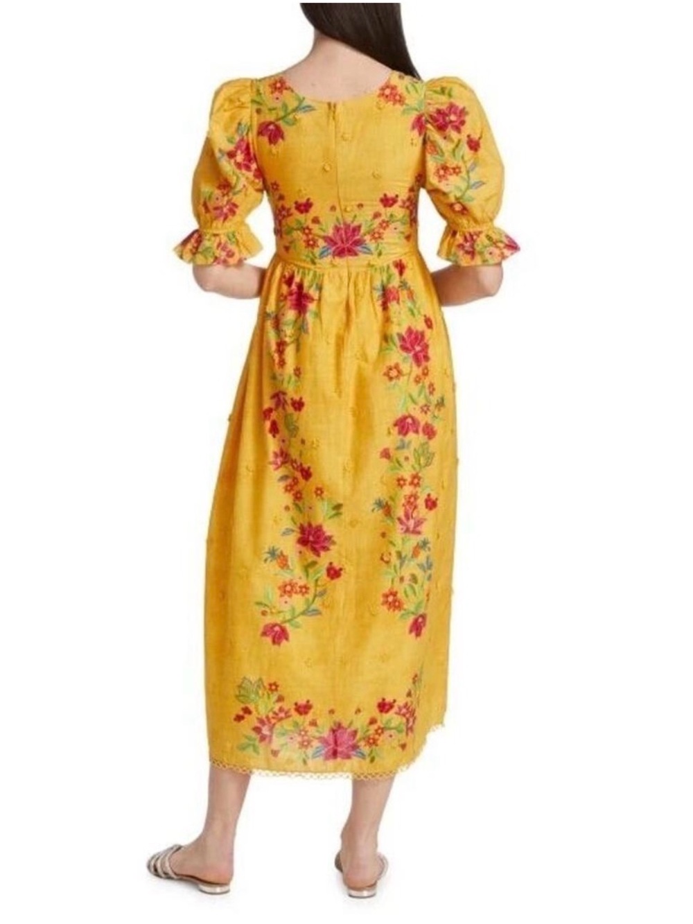 FARM Rio Yellow Floral Dream Smocked Midi Dress L - Picture 2 of 14